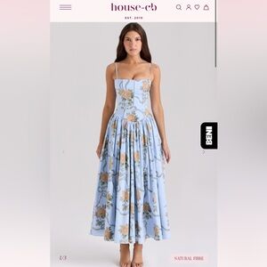 House of CB Ysabella Dress | Blue Floral Corset Maxi Dress